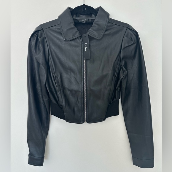 NWT! Lulus Cool Vibes Forever Black Vegan Leather Puff Shoulder Jacket - Picture 6 of 12